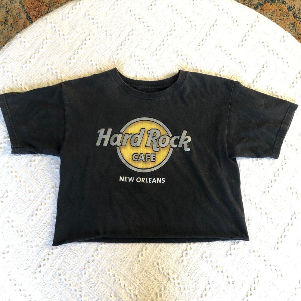 Vintage Hard Rock Cafe New Orleans Black Crop Tee S DIY‎ Cut Off, 90s Y2K Vibe
